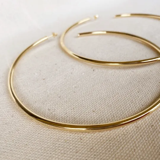 18k Gold Filled Selena Big Plain Hoop Earrings Thick Tube