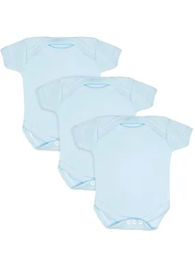 3 Pack - 100% Cotton Blue Short Sleeved Bodysuits