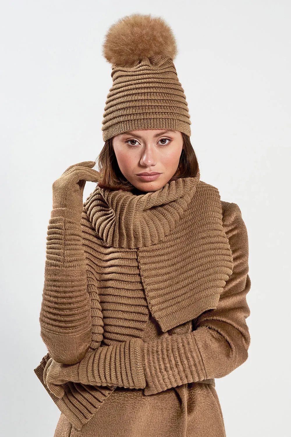 Adult Ribbed Hat With Oversized Fur Pompon