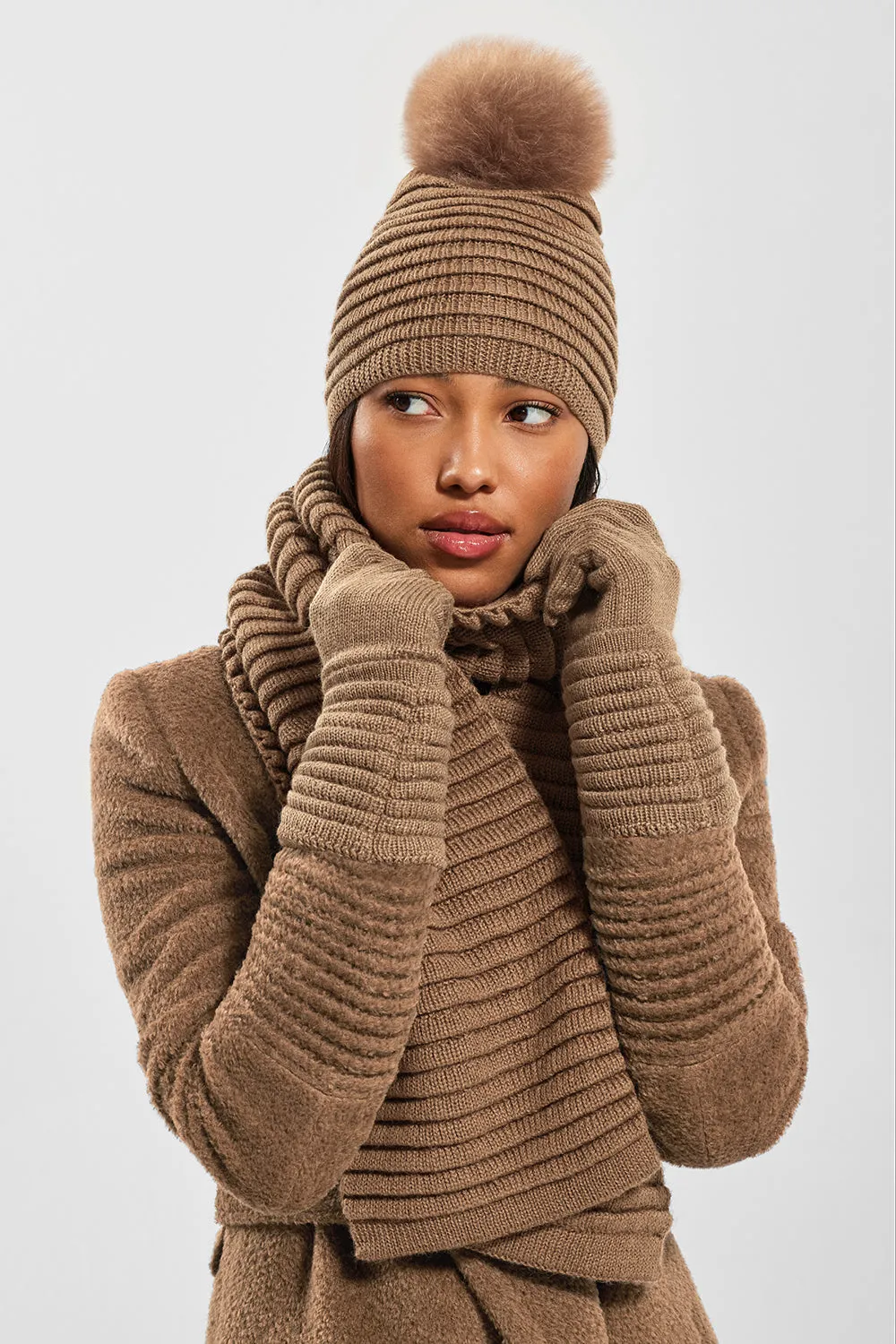 Adult Ribbed Hat With Oversized Fur Pompon