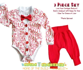 Baby Boy Valentines Day Love Cardigan Bodysuit with Red Bow Tie