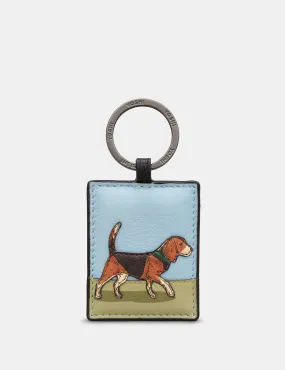 Beagle Dog Walk Black Leather Keyring