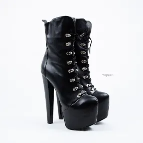 Black Military Lace Up High Heel Platform Boots