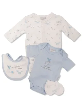 Blue woodland design Gift Set Sleepsuit, mitts, bib & vest