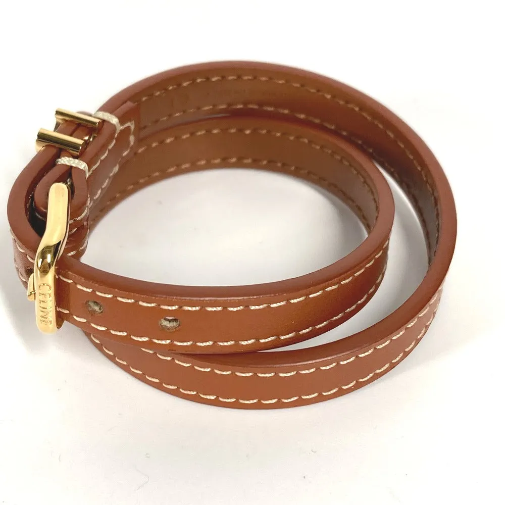 CELINE bracelet 460SF3BCF leather Brown Triomphe Les Cuirs Double Bracelet Women C1 Used Authentic