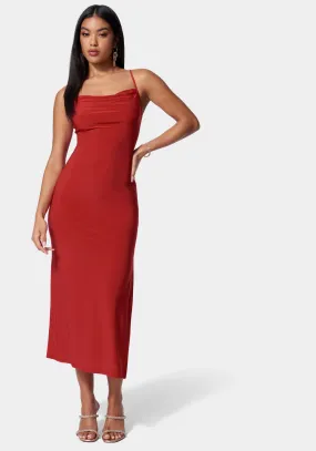 Cowl Neck Spaghetti Strap Slit Maxi