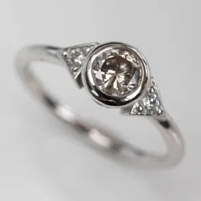 Deco Three Stone Ring with recycled Light Champagne Diamond