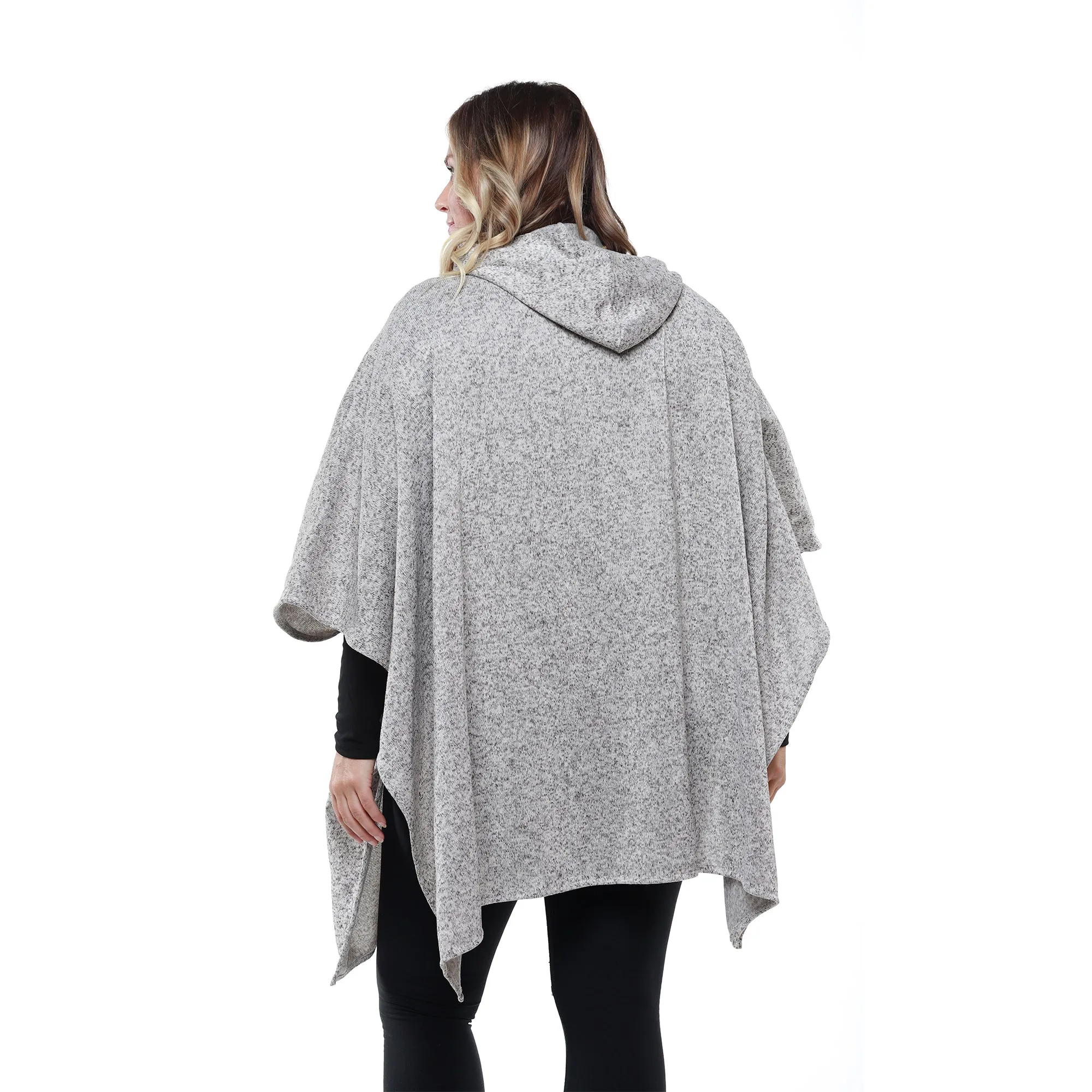 Heather Anne Hooded Full Zip Marl Knit Fleece Poncho