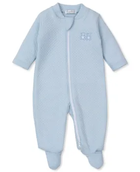 Kissy Kissy Jacquard Zip Footie in Blue Baby Bear Cub