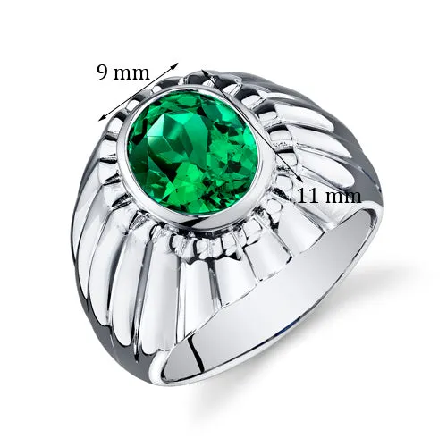 Mens 3.75 cts Emerald Sterling Silver Ring Size 12