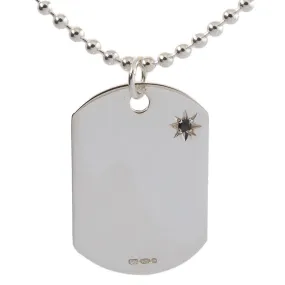 Mens Sterling Silver Black CZ Dog Tag Necklace