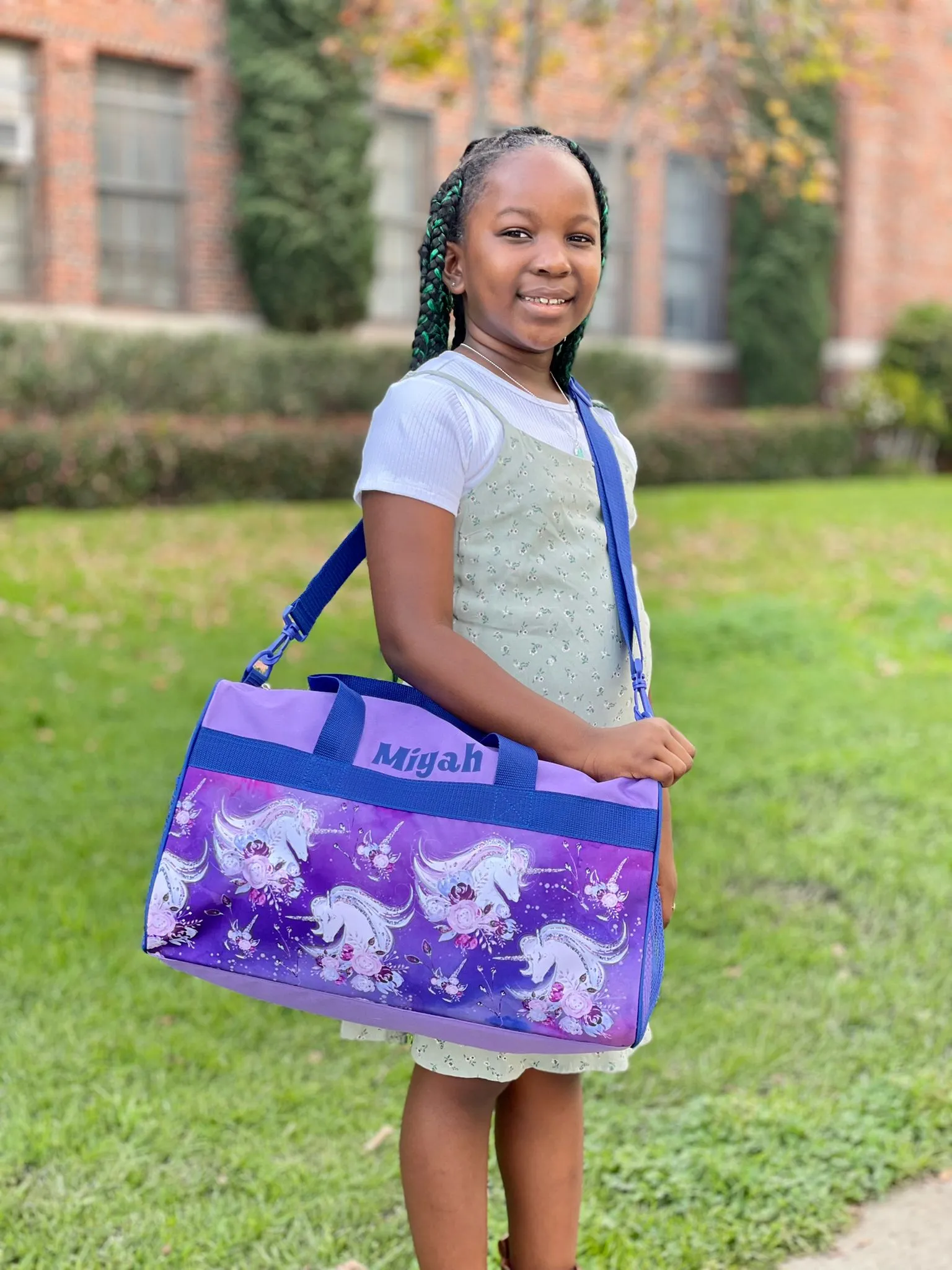 Personalized Kid's Travel Duffel Bag - Floral Unicorn