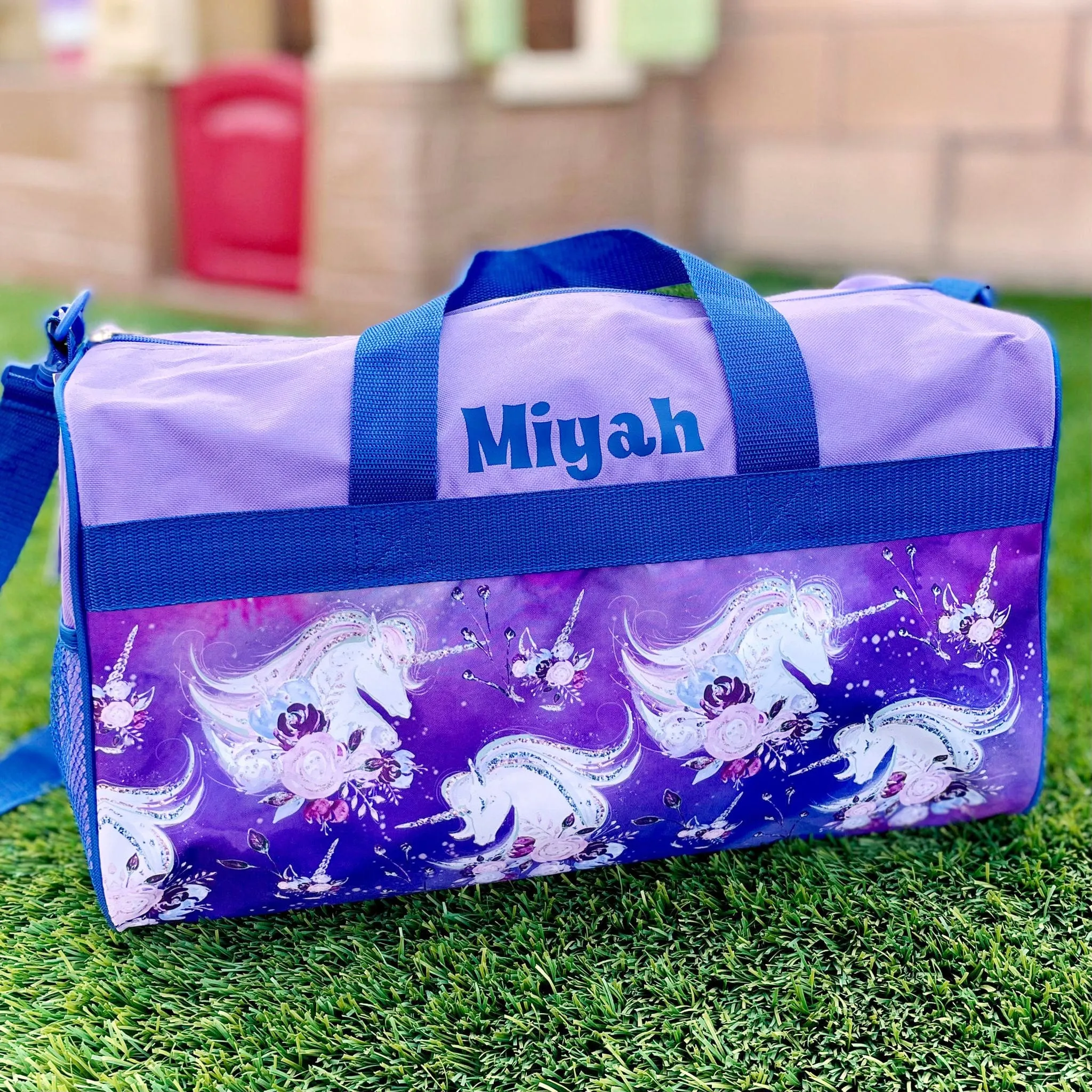 Personalized Kid's Travel Duffel Bag - Floral Unicorn