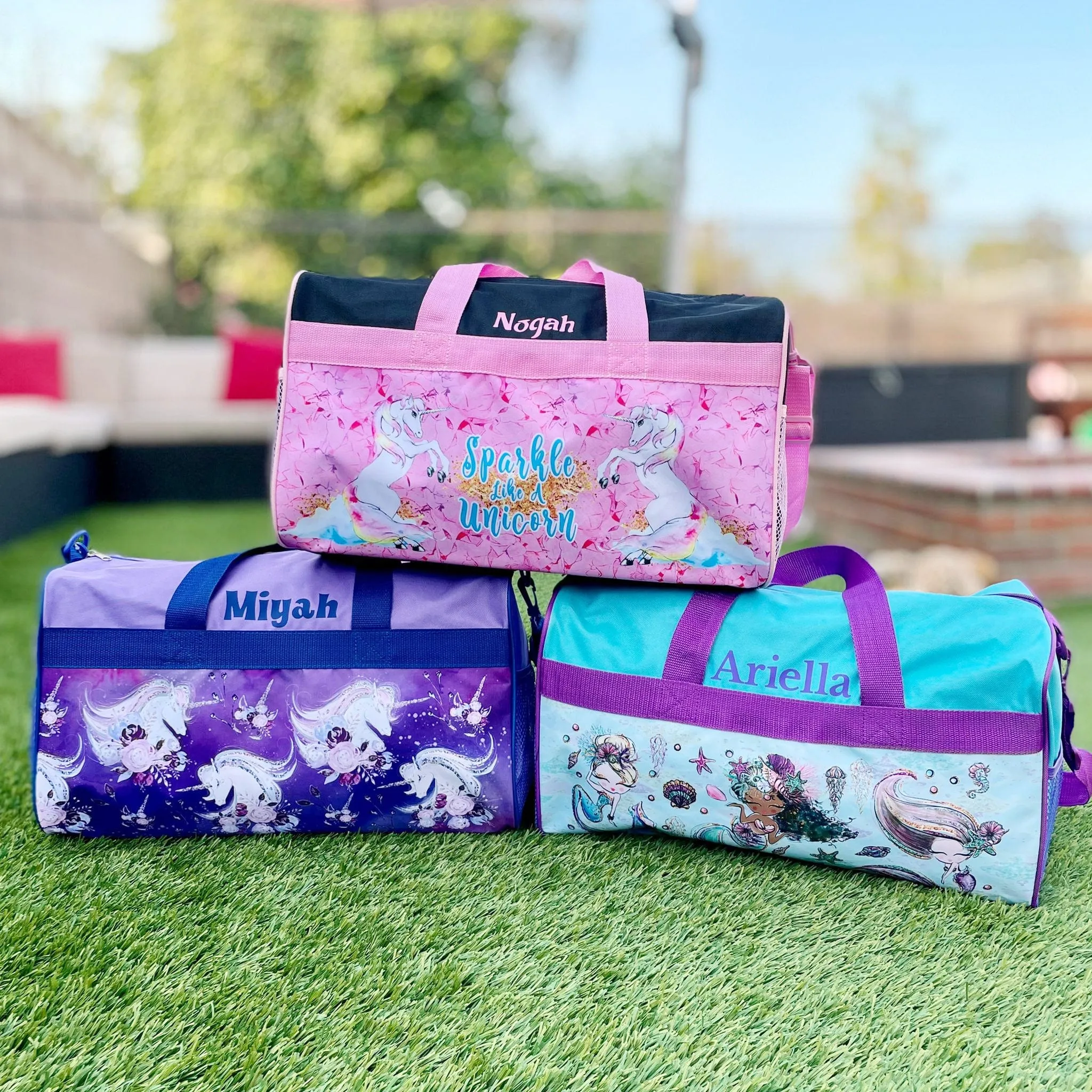 Personalized Kid's Travel Duffel Bag - Floral Unicorn