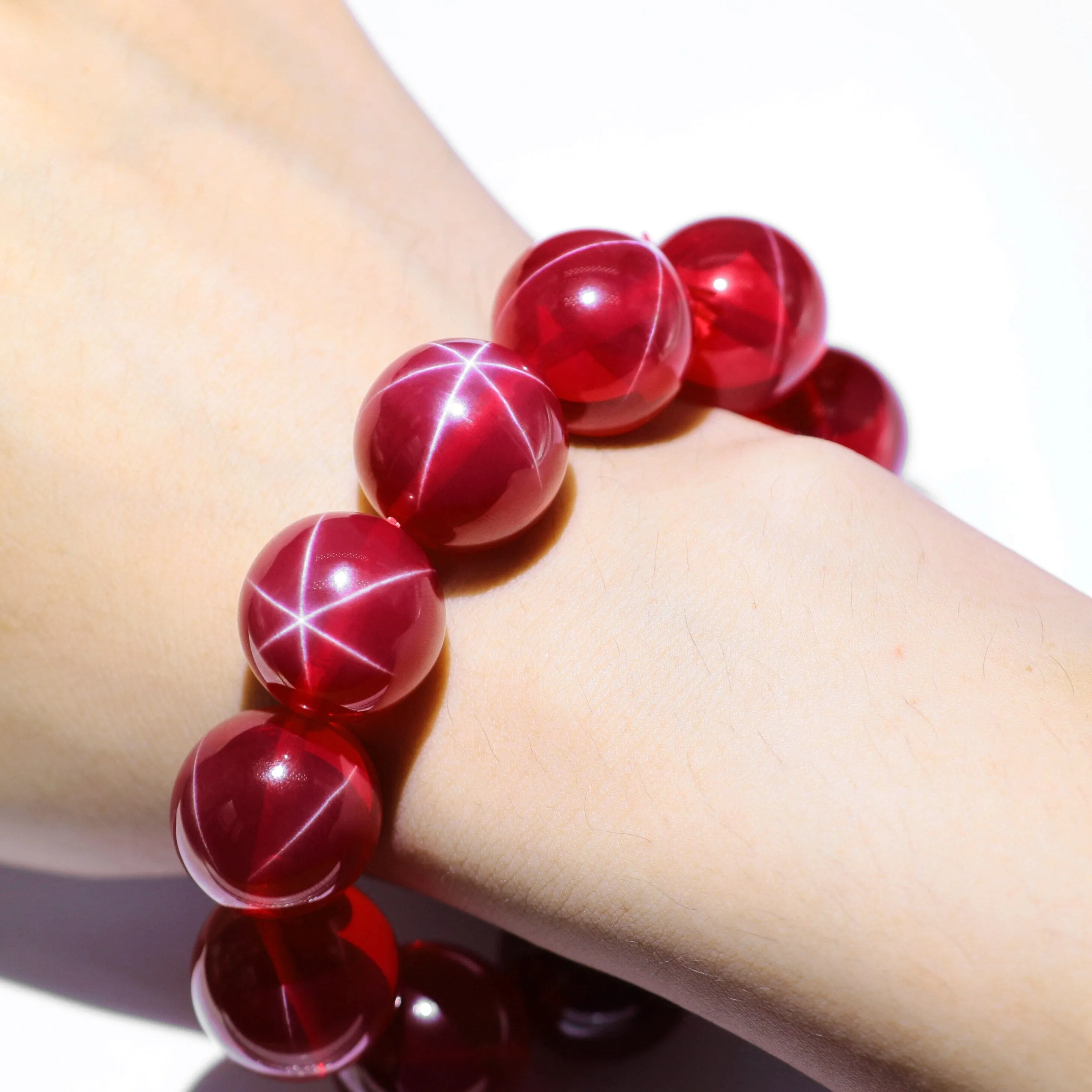 Red Ruby Stone Star Round Ball Beads Bracelet