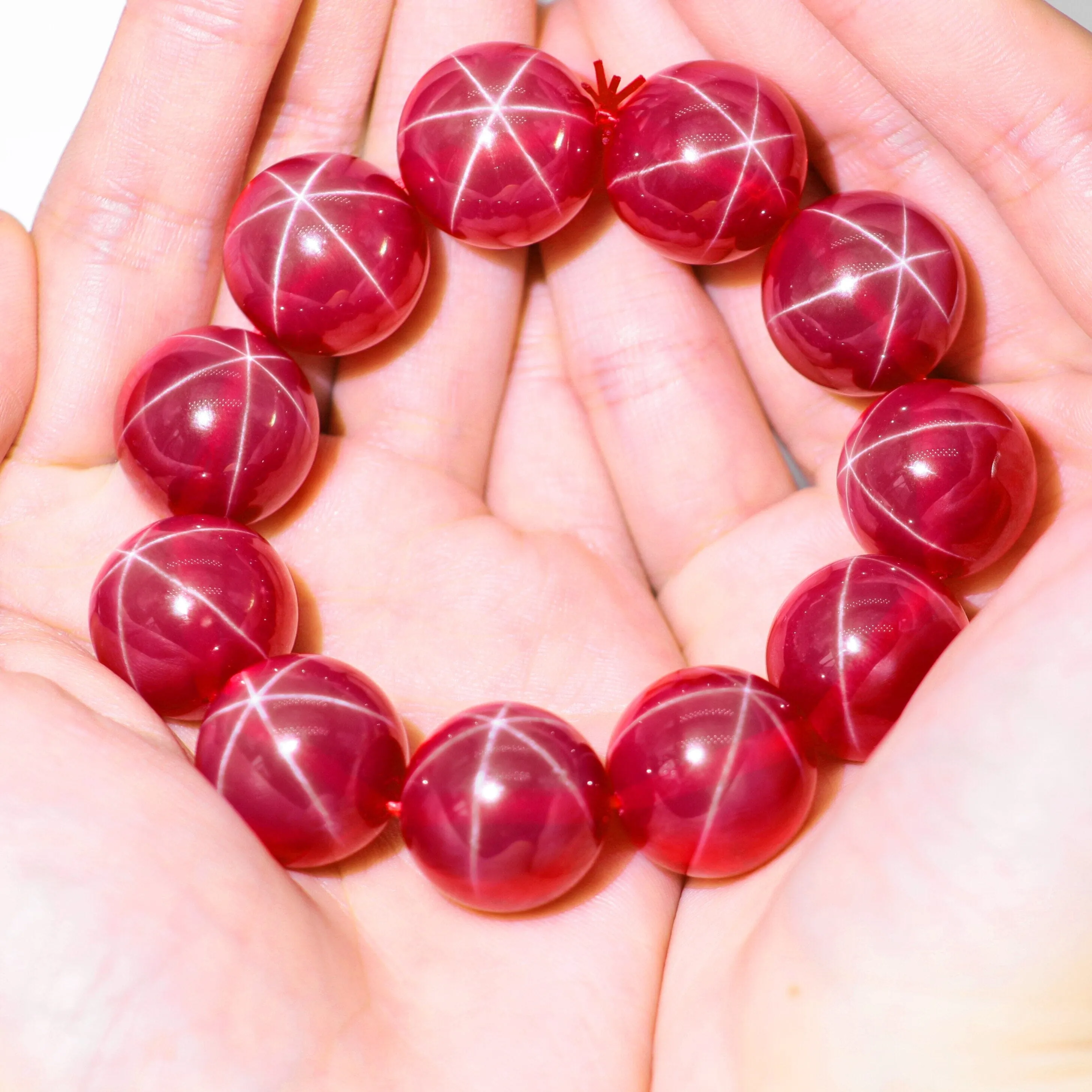 Red Ruby Stone Star Round Ball Beads Bracelet