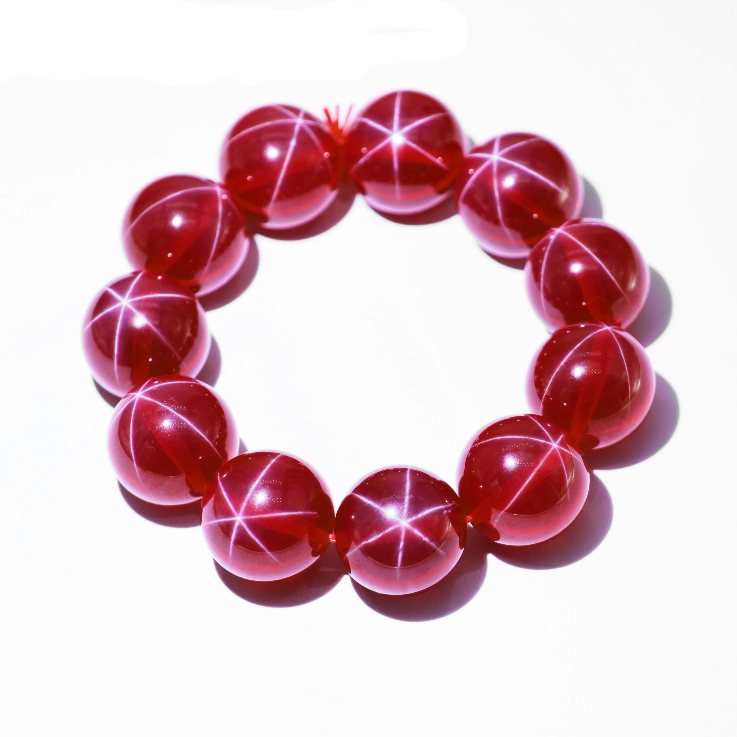 Red Ruby Stone Star Round Ball Beads Bracelet