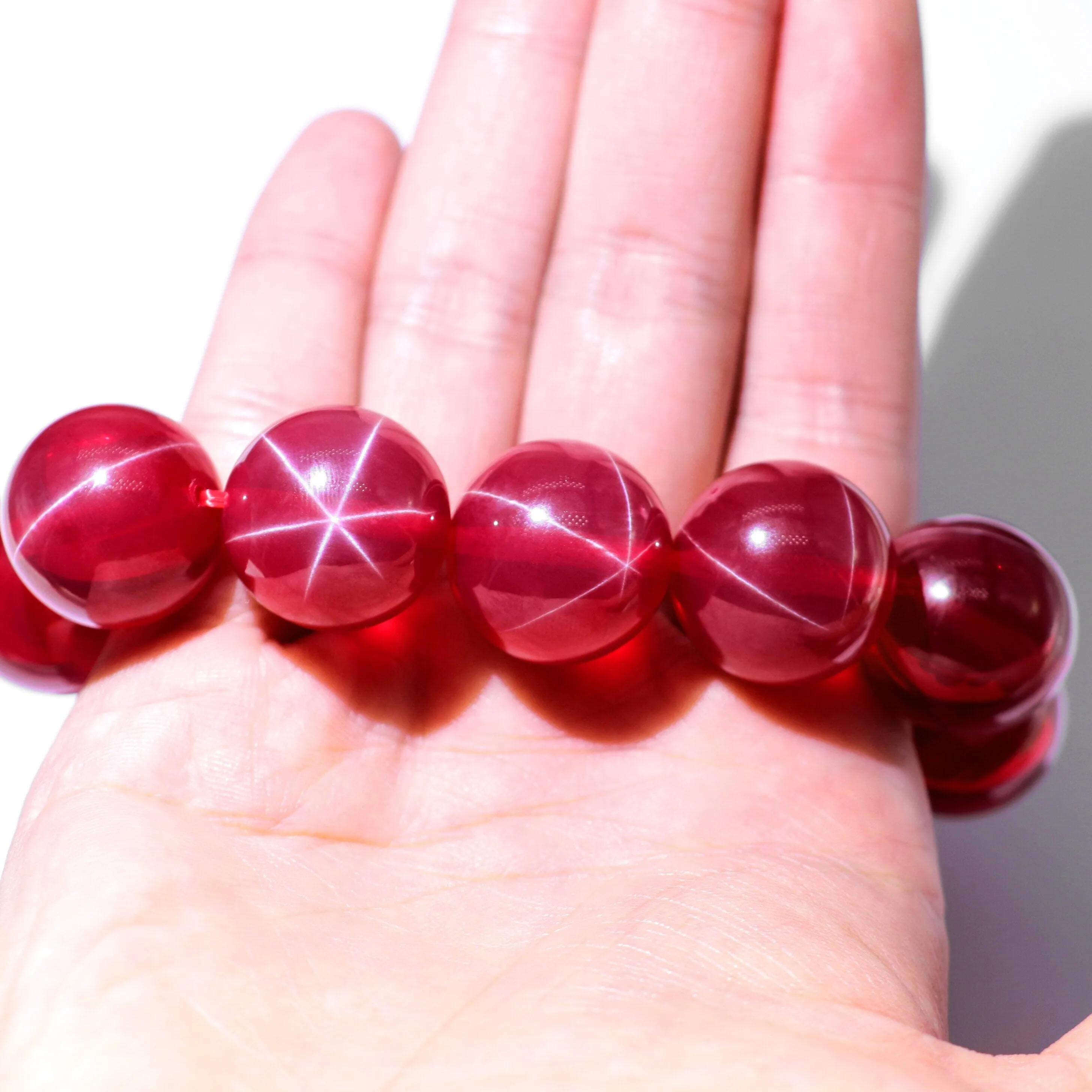 Red Ruby Stone Star Round Ball Beads Bracelet