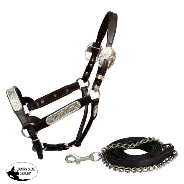 *Showman ® leather full horse size silver show halter.